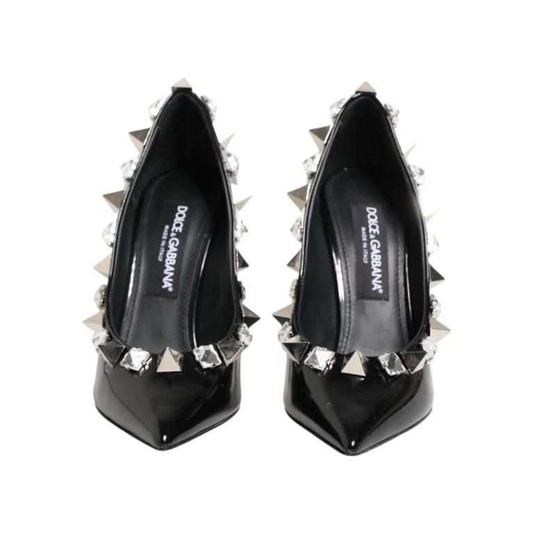 Dolce & Gabbana Black Crystals Studs Stiletto Pumps Shoes Calf Leather - Women