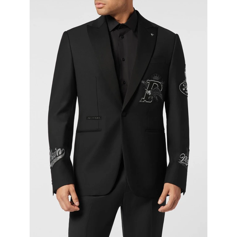 Single-Breasted Wool Blend Blazer with Patch and Peak Lapels (AAECMRF2100PTE003N02)
