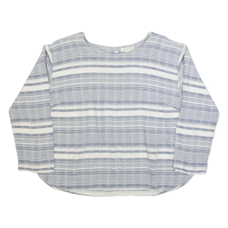 MONSOON Womens Printed Top Blue Long Sleeve Striped UK 14