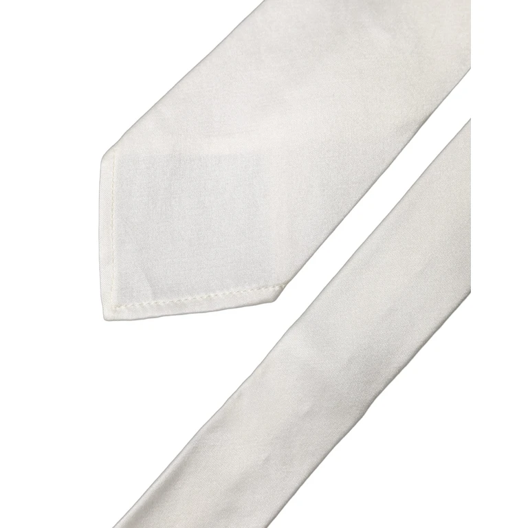 White Solid Silk Blend Adjustable Men Tied Necktie Tie Cotton Viscose - Men