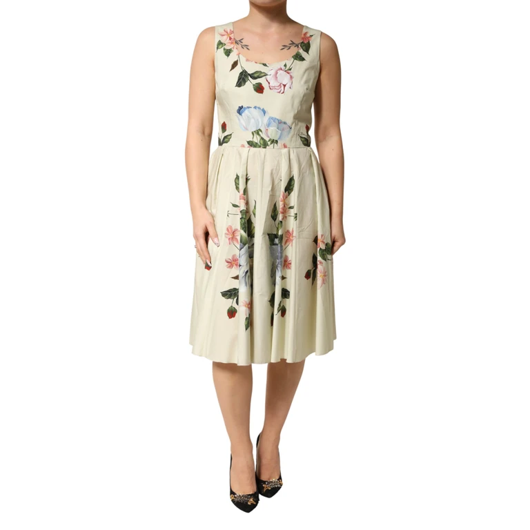 Dolce & Gabbana Beige Floral Sleeveless A-Line Dress Pattern - Women