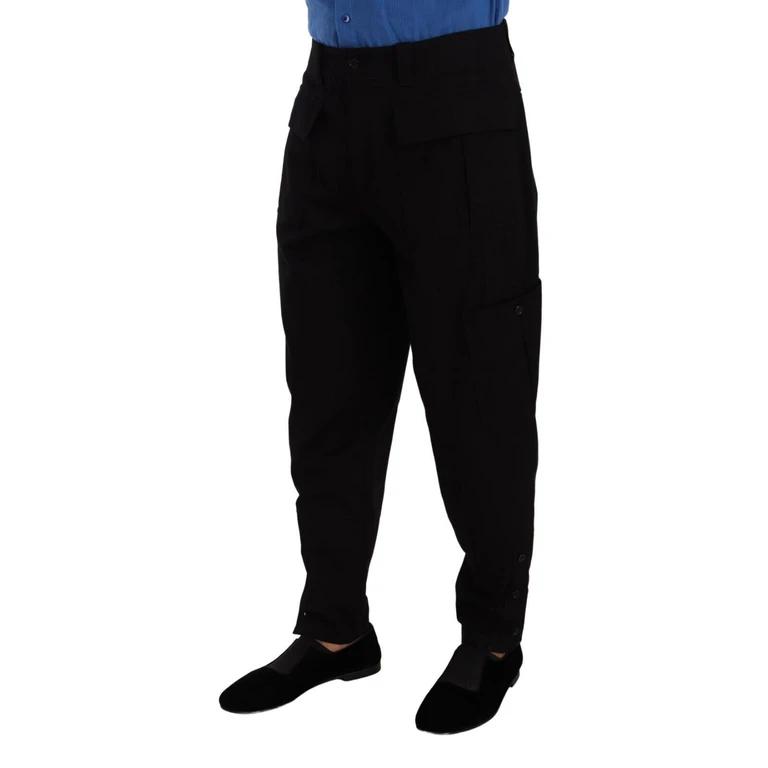 Dolce & Gabbana Black Cotton Stretch Tapered Cargo Pants Elastane - Men