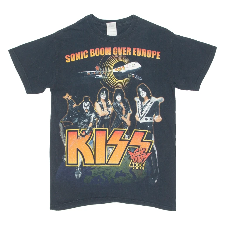 GILDAN Kiss Mens T-Shirt Black Crew Neck S