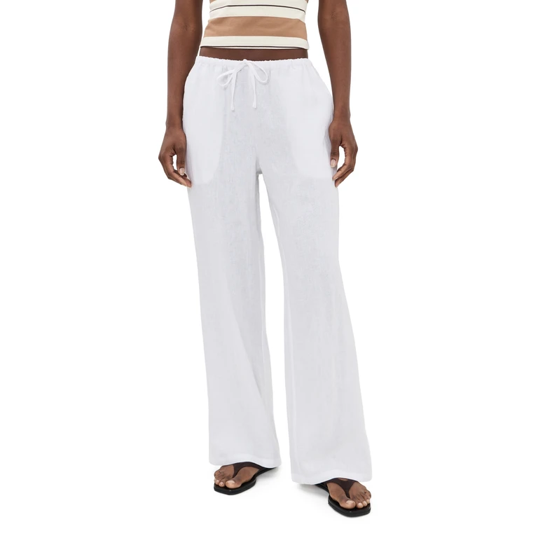 perfectwhitetee Lorana Linen Drawstring Pants White XS