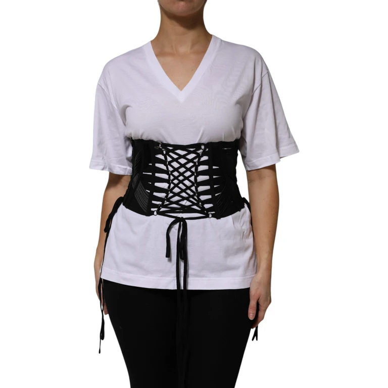 Dolce & Gabbana Black Cotton Waist Laceup Strap Corset Belt Polyester Acetate - Women