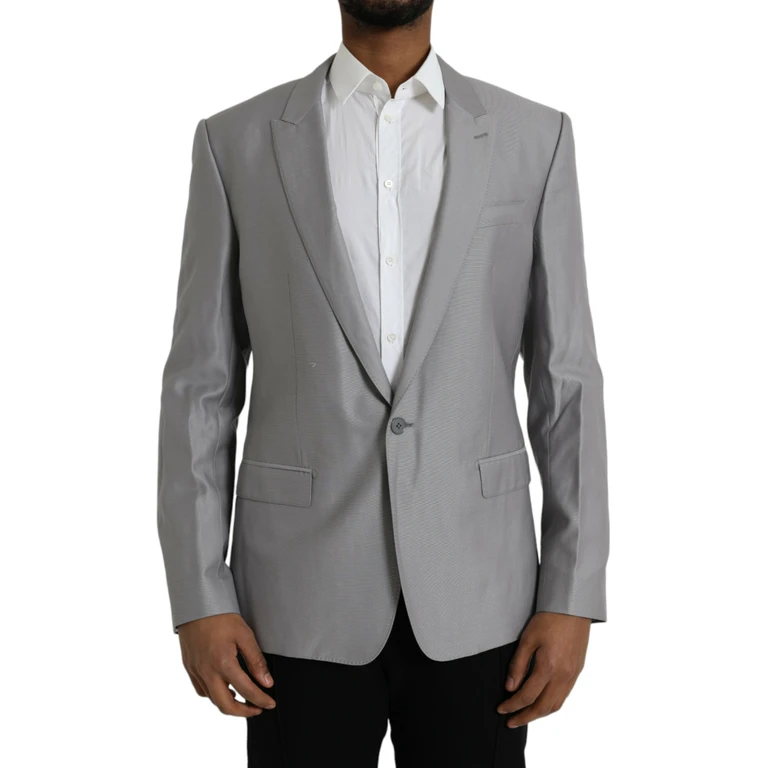 Dolce & Gabbana Gray Wool Peak Single Breasted Coat Blazer Virgin Silk Clothing - Men