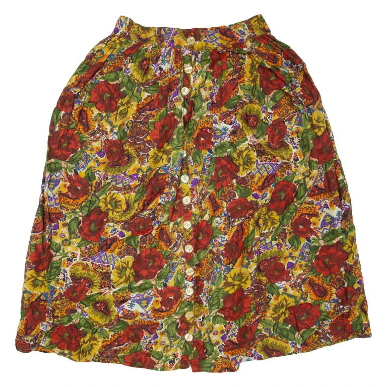 Womens Flare Skirt Red Midi Floral L