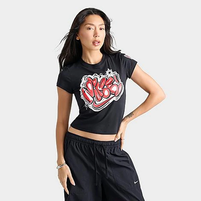 Nike Women's Sportswear Chill Knit Airbrushed Slim Cropped T-Shirt in Black Size: XS