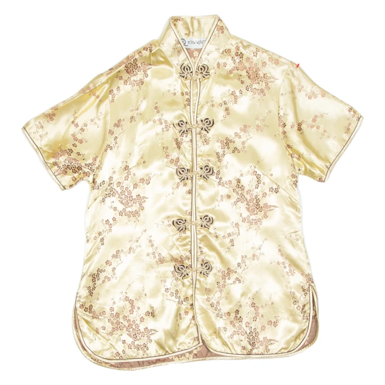 Eastern Inspired Womens Printed Blouse Gold High Neck Floral XL