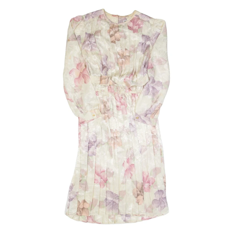 MARINETTE Womens Day Dress Cream 90s Floral Long Sleeve Midi S