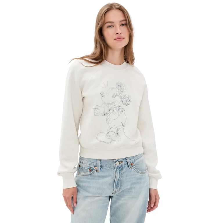 RE/DONE Mickey Stud Classic Crewneck Vintage White M