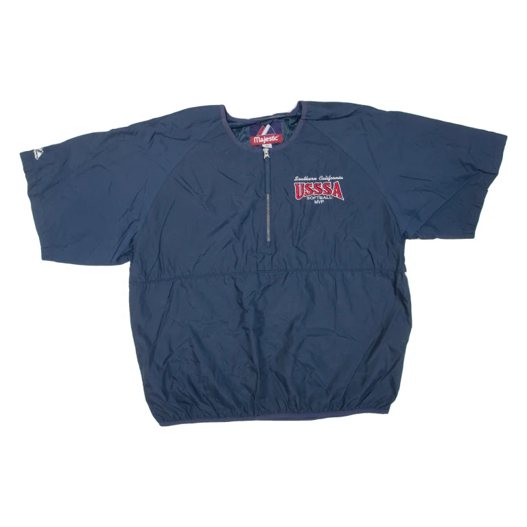 MAJESTIC Short Sleeve Softball Mens Pullover Jacket Blue USA XL