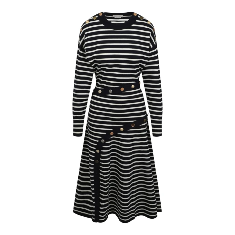 Mixed Buttons Striped Dress