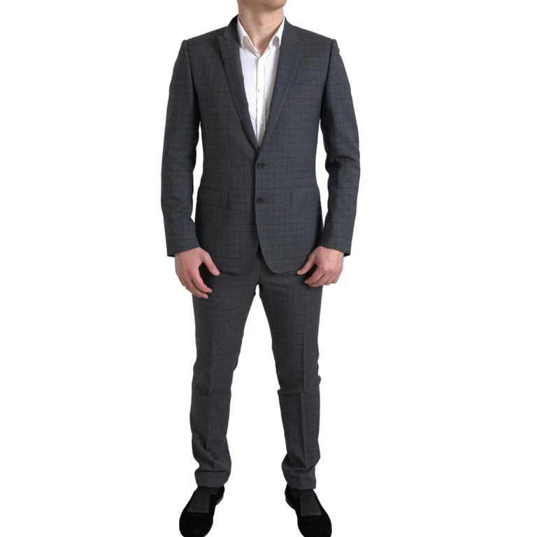 Dolce & Gabbana Gray 2 Piece Single Breasted Martini Suit Patterned Virgin Wool - Men