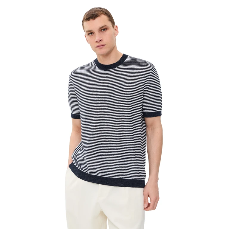 Theory Stripe Tee In Pacific Linen New Baltic/Winter Ivory M