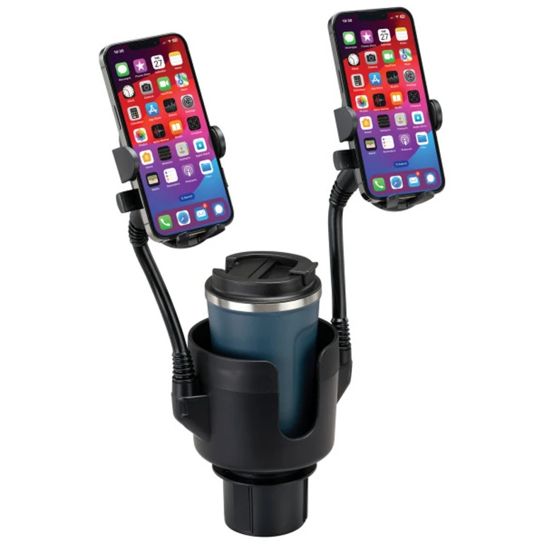Hands Free Duo Deluxe Cup Holder with Dual Mobile Phone Holder