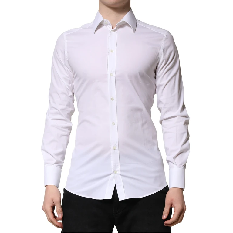 Dolce & Gabbana White Gold Long Sleeves Men Dress Formal Shirt Cotton Nylon Elastane - Men