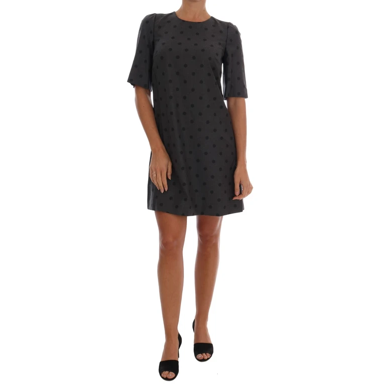 Gray Polka Dotted Sheath Wool Dress - Women