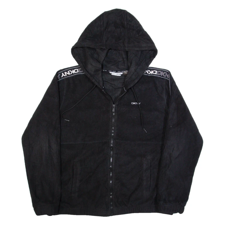 DKNY SPORT Womens Fleece Jacket Black Hooded L