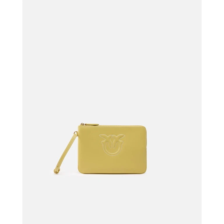 Pinko - Pochette en cuir à porter au poignet avec logo Love Birds