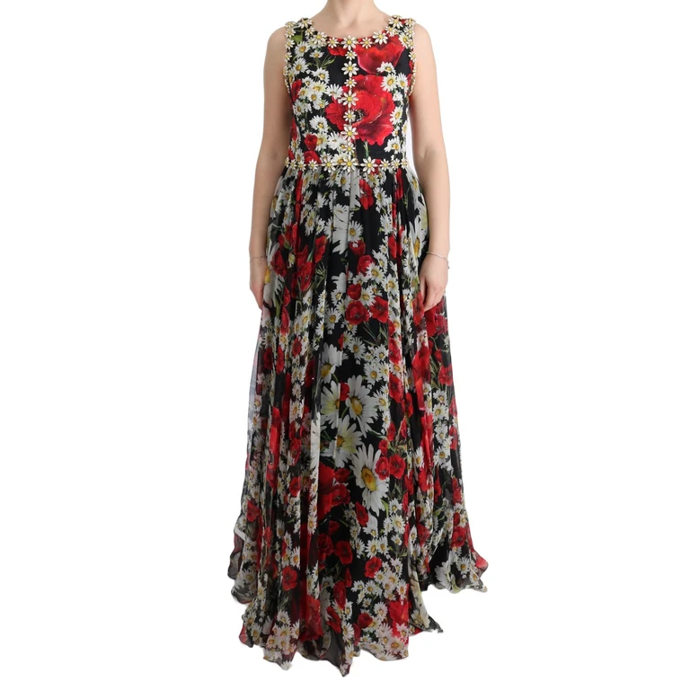 Dolce & Gabbana Multicolor Silk Floral Crystal Long Maxi Dress - Women