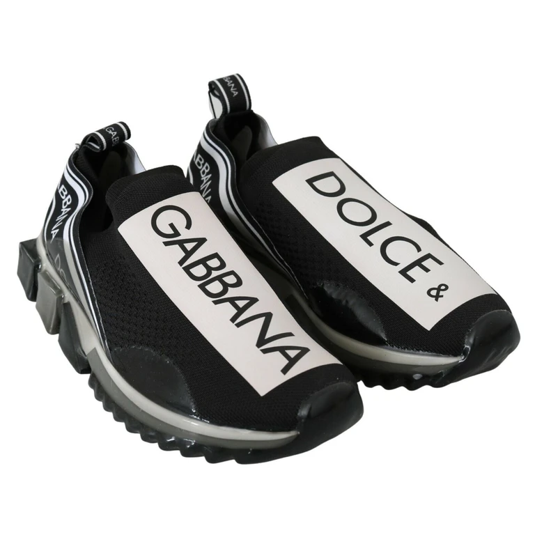 Dolce & Gabbana Black White Sorrento Sport Stretch Sneakers Elastane - Men