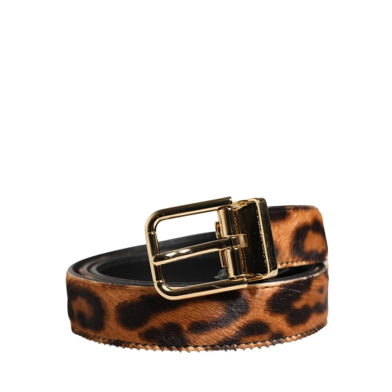 Dolce & Gabbana Brown Calf Fur Leopard Metal Buckle Belt - Women