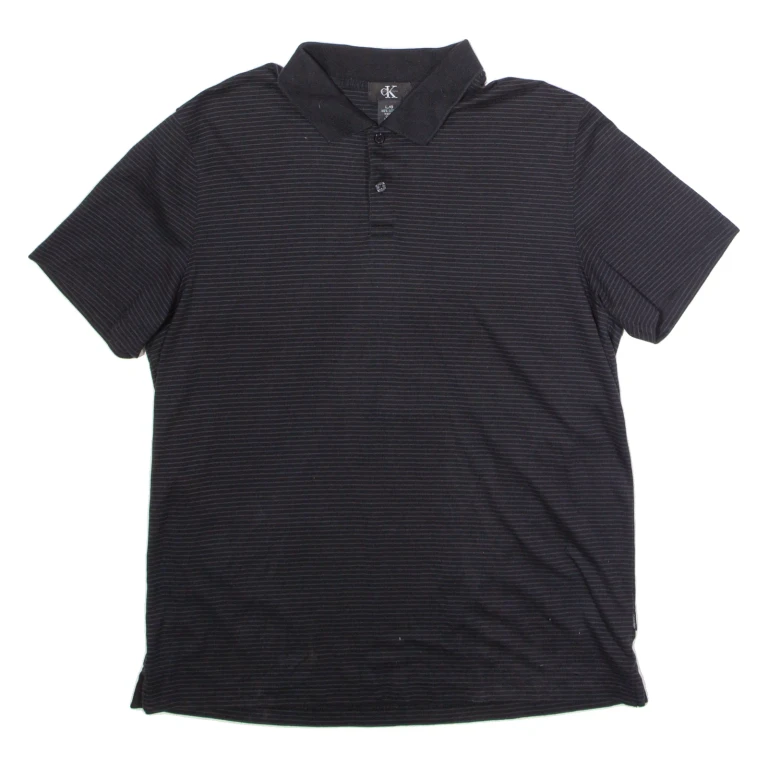 CALVIN KLEIN Mens Polo Shirt Black Striped L