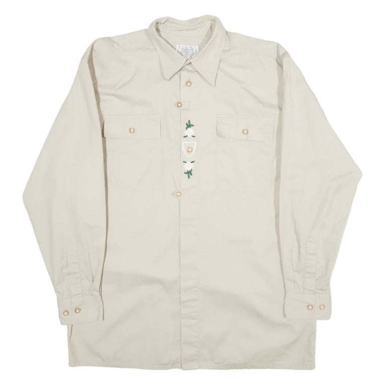 MENS COMPANY Mens Plain Shirt Beige Long Sleeve M