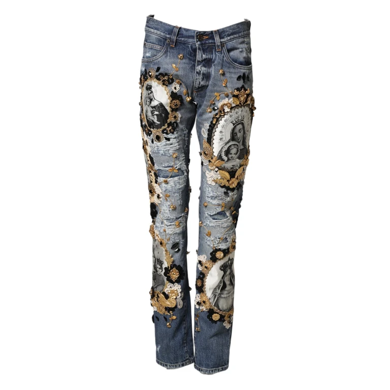 Dolce & Gabbana Blue Ripped Embellished Cotton Denim Jeans Clothing - Men