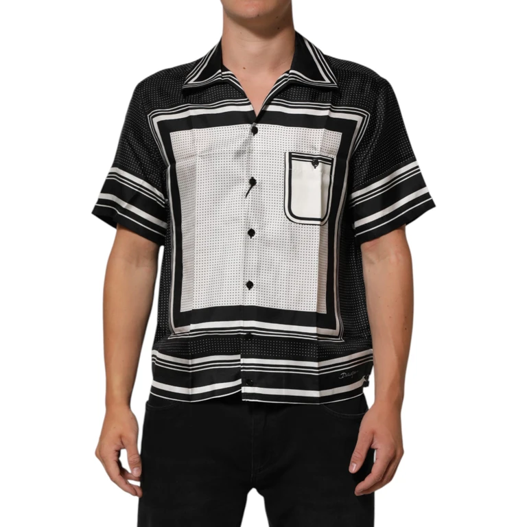 Dolce & Gabbana Black White Stripedot Print Casual Polo Shirt And Silk - Men