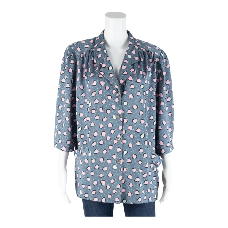 Womens Shirt Blouse Blue Collared Long Sleeve Crazy Pattern L