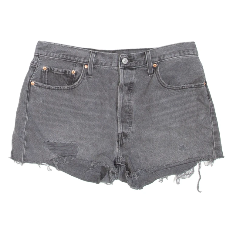 LEVI'S 501 Distressed Womens Denim Shorts Grey L W34