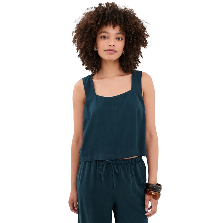 Z Supply Charli Cropped Linen Tank Eclipse M