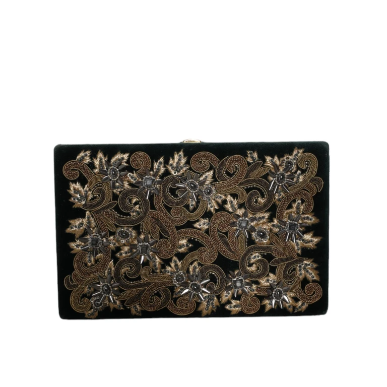 Dolce & Gabbana Black Velvet Gold Frame Clutch Evening Party Purse Bag Cotton - Women