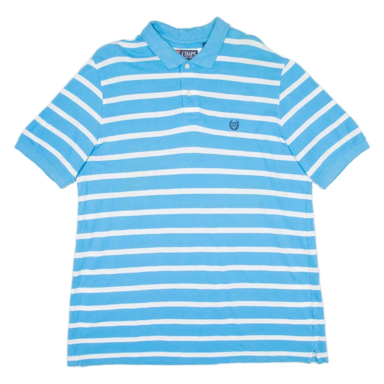 CHAPS Mens Polo Shirt Blue Striped L