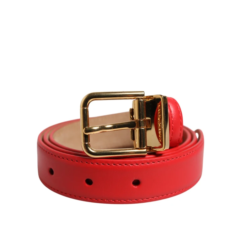 Dolce & Gabbana Red Leather Gold Metal Buckle Cintura Belt - Women