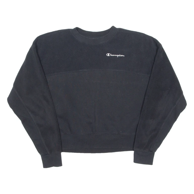 CHAMPION Cropped Womens Sweatshirt Black Crew Neck L