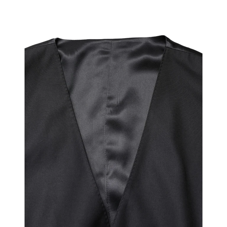 Dolce & Gabbana Black Wool Single Breasted Men Waistcoat Vest Virgin Silk Nylon Flax Clothing - Men