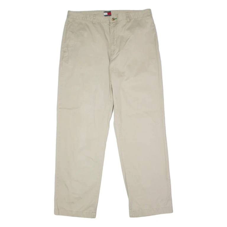 TOMMY HILFIGER Chino Mens Twill Trousers Beige Straight 90s W36 L32