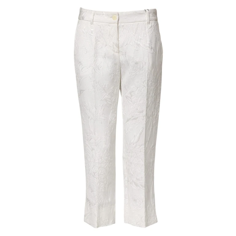Dolce & Gabbana White Cotton Floral Jacquard Pants Viscose Elastane - Women