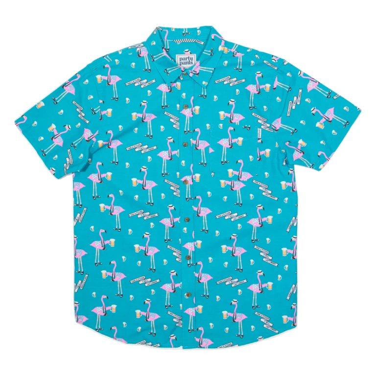 PARTY PANTS Mens Hawaiian Shirt Blue Crazy Pattern S
