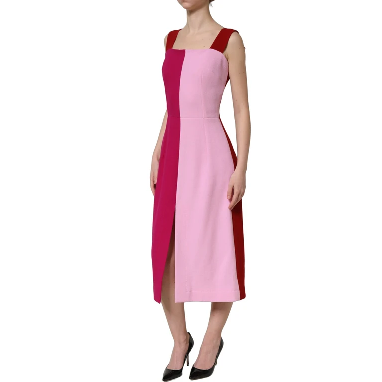 Dolce & Gabbana Two Tone Pink Wool Sleeveless Midi Dress - Women