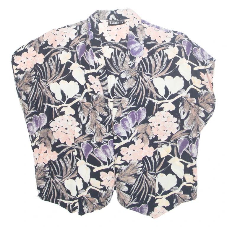 LAURA B Womens Shirt Black V-Neck Sleeveless Viscose Floral S
