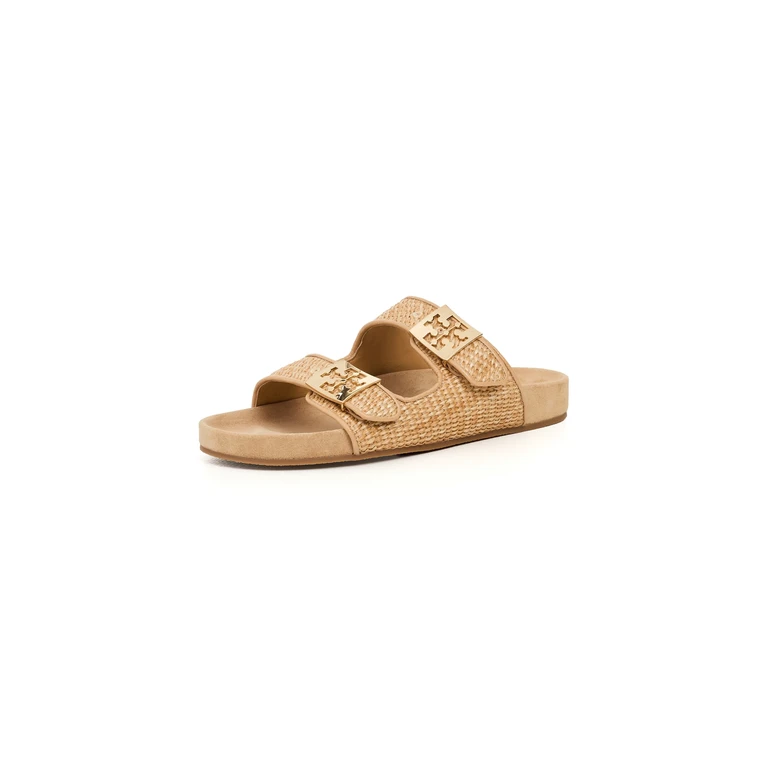 Tory Burch Mellow Raffia Slides Havana Sand/Light Teak 10