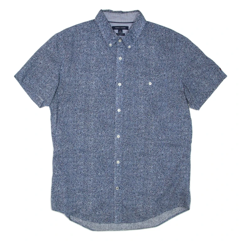 TOMMY HILFIGER New York Fit Mens Shirt Blue Crazy Pattern L