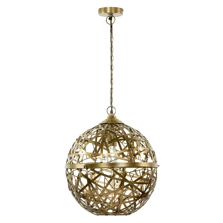 Hanging Metal Orb Pendant, Antique Brass