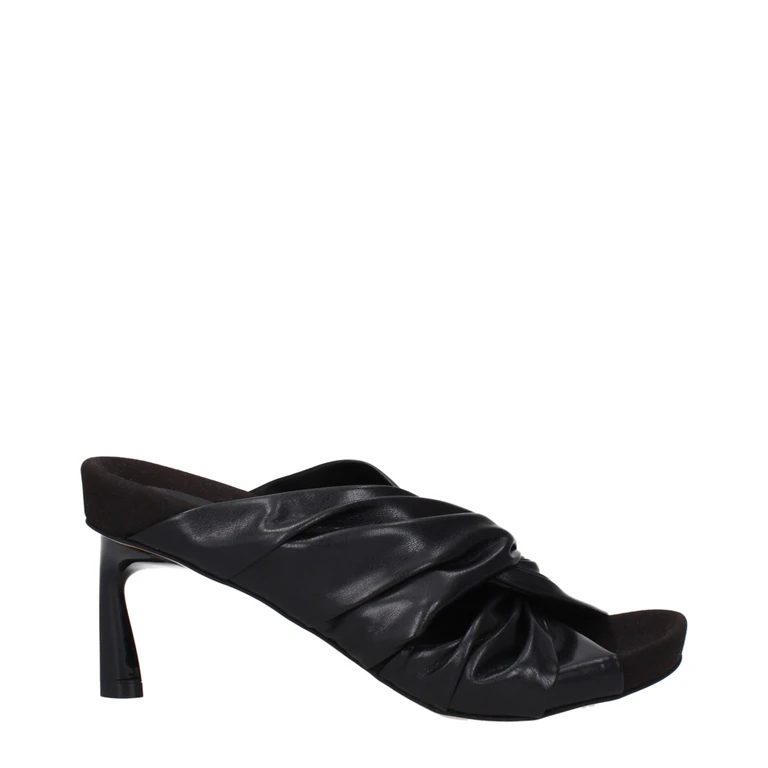 Black Leather Stiletto Heel Sandals - Women