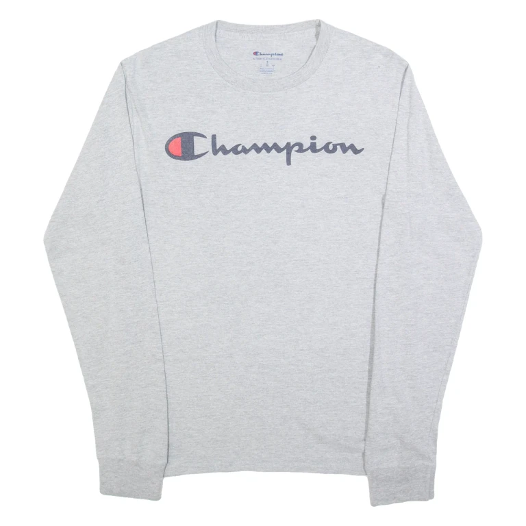 CHAMPION Mens T-Shirt Grey Long Sleeve S