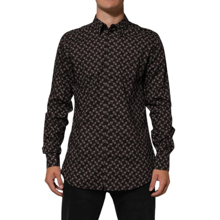 Dolce & Gabbana Brownfloral Collared Gold Formal Dress Shirt Brown Cotton - Men